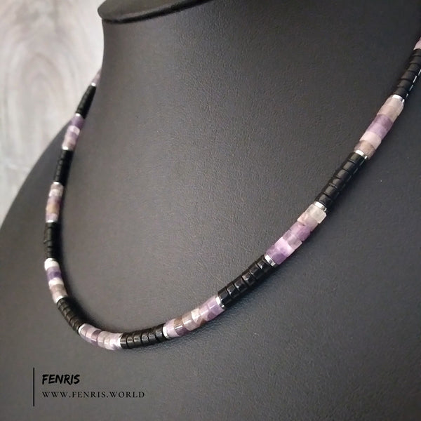 purple amethyst necklace black agate surfer heishi