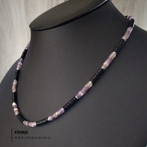 purple amethyst necklace black agate surfer heishi