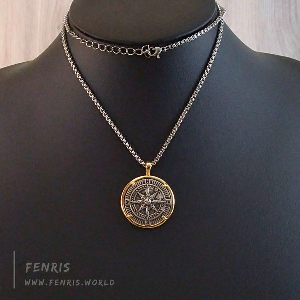 necklace silver gold compass mens coin