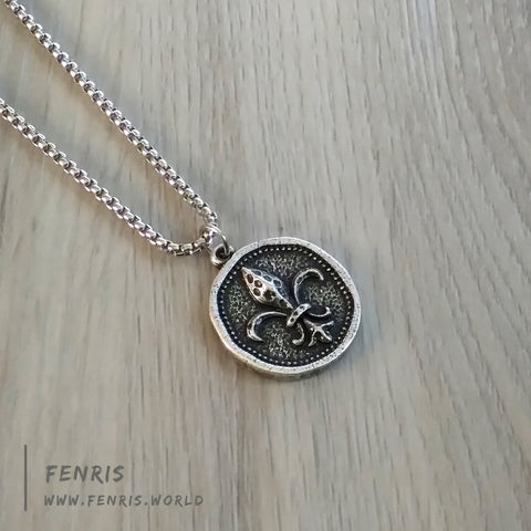 necklace silver fleur de lys france mens womens