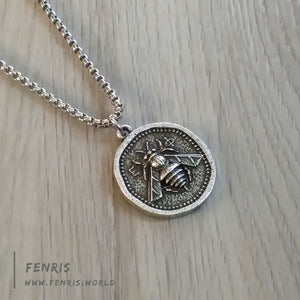 necklace silver greek bee coin mens womens