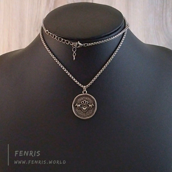necklace silver celtic irish claddagh coin mens womens