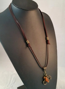 necklace bronze raven brown leather amber viking