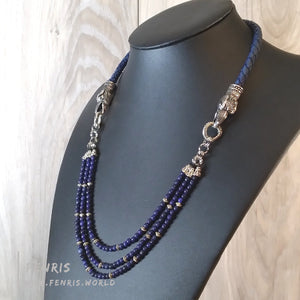 necklace lapis lazuli multi strand blue silver raven leather womens
