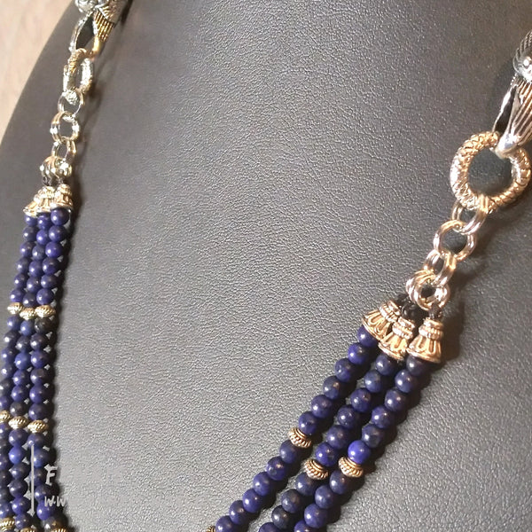 necklace lapis lazuli multi strand blue silver raven leather womens