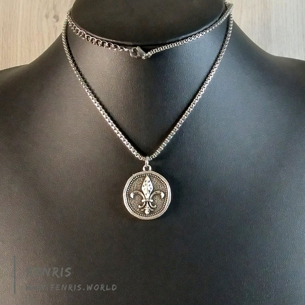 necklace silver fleur de lys france mens womens