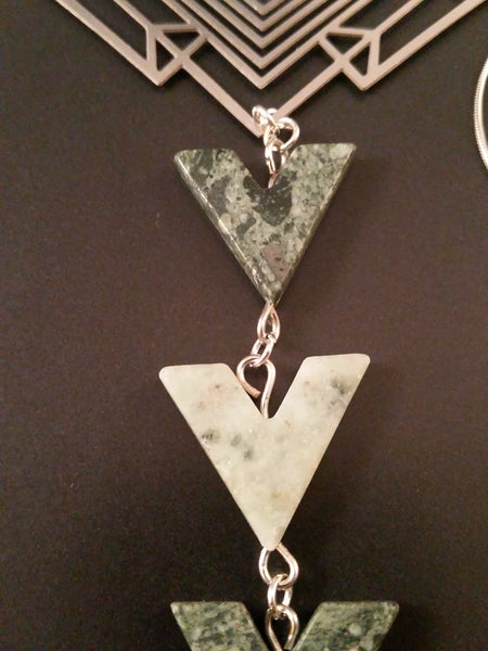 silver triangle necklace jade agate modern minimalist taliesin frank lloyd wright