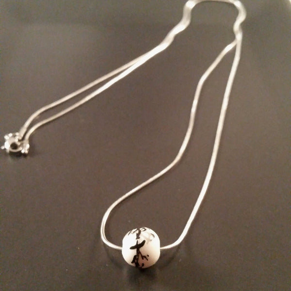 silver minimalist necklace ceramic bead red white black bamboo asian