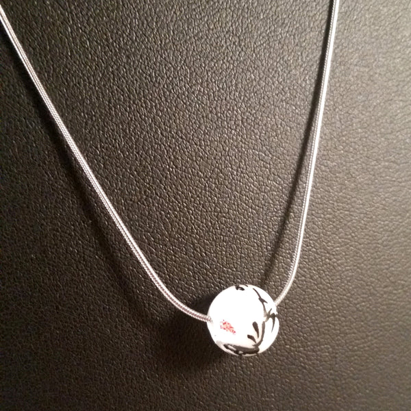 silver minimalist necklace ceramic bead red white black bamboo asian