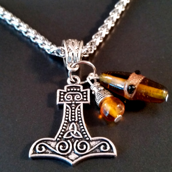 thor's hammer necklace silver amber