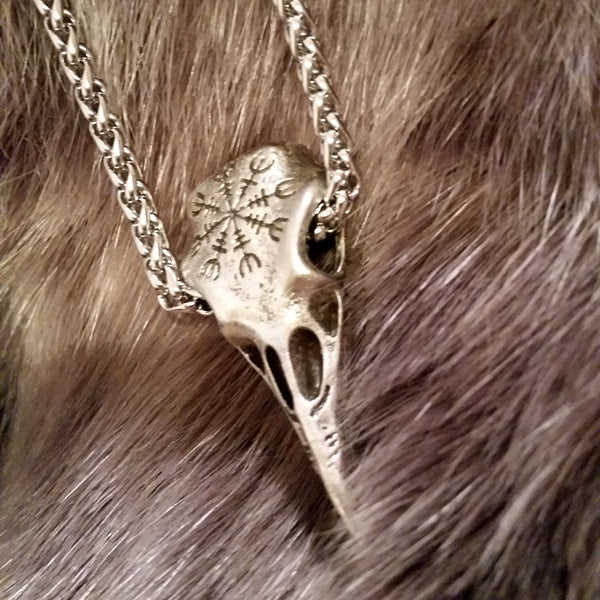raven necklace silver helm of awe norse viking mens womens