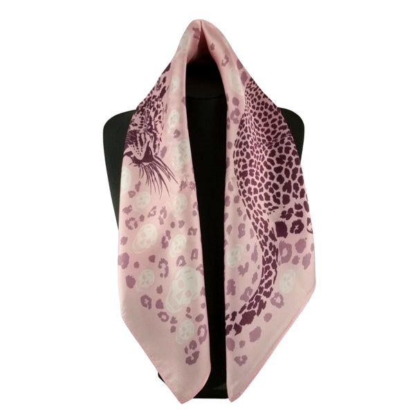 silk skull scarf pink leopard spots print