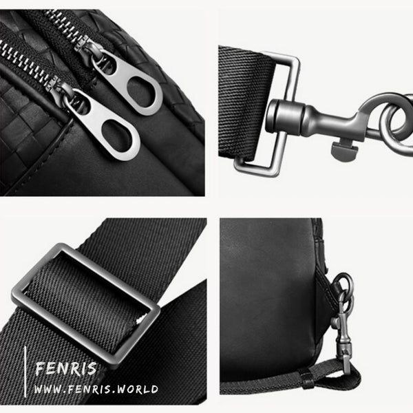 sling bag black woven leather chest mens womens bike