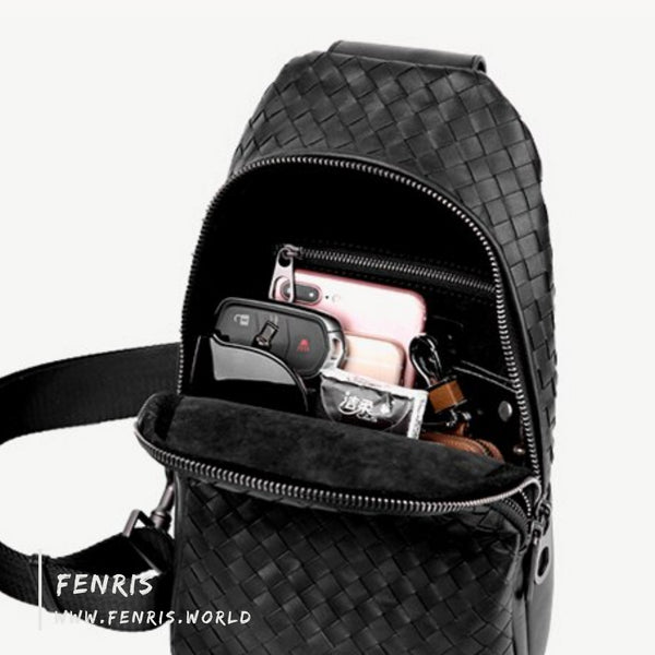 sling bag black woven leather chest mens womens bike