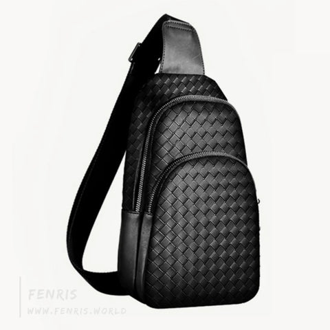 sling bag black woven leather chest mens womens bike