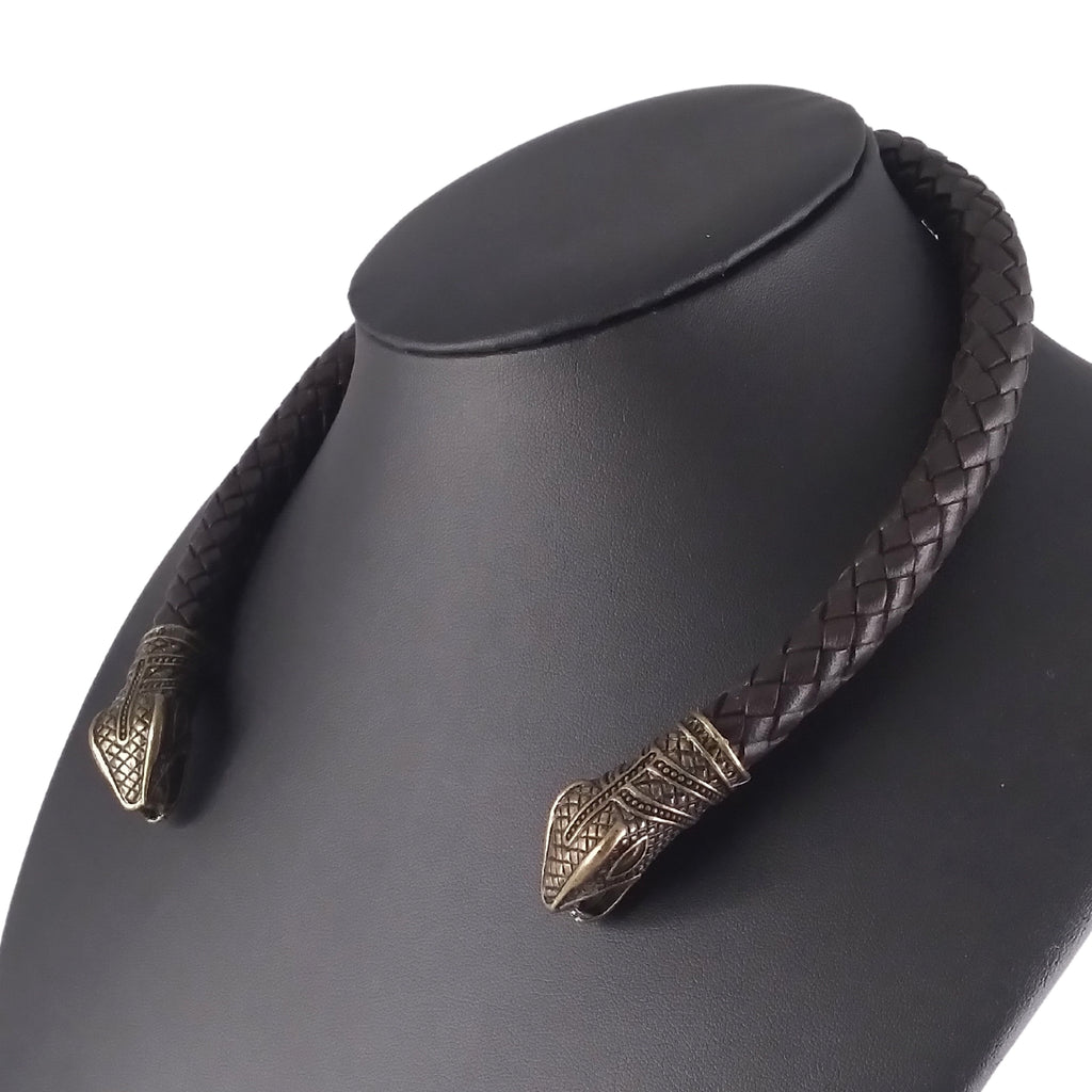 Snake Torc Necklace Bronze Brown Leather – Fenris
