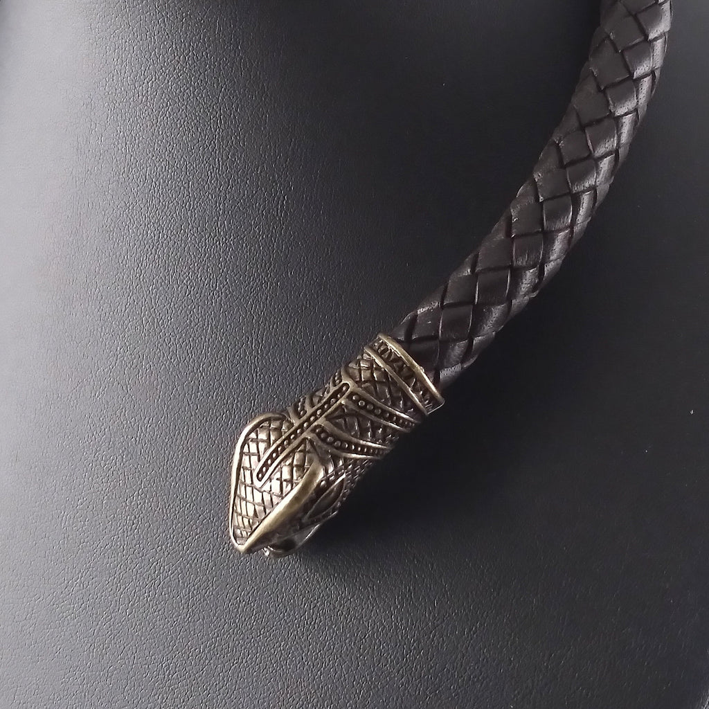 Snake Torc Necklace Bronze Brown Leather – Fenris