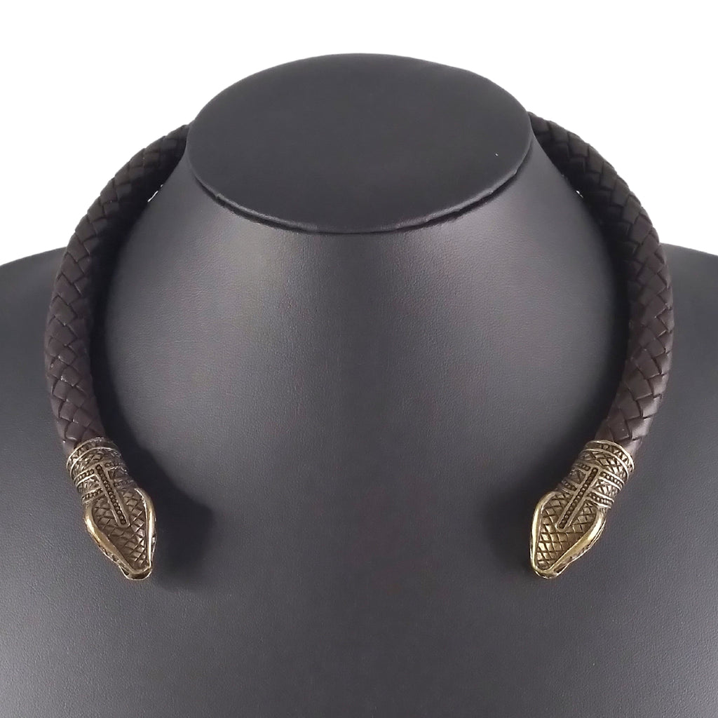 Snake Torc Necklace Bronze Brown Leather – Fenris