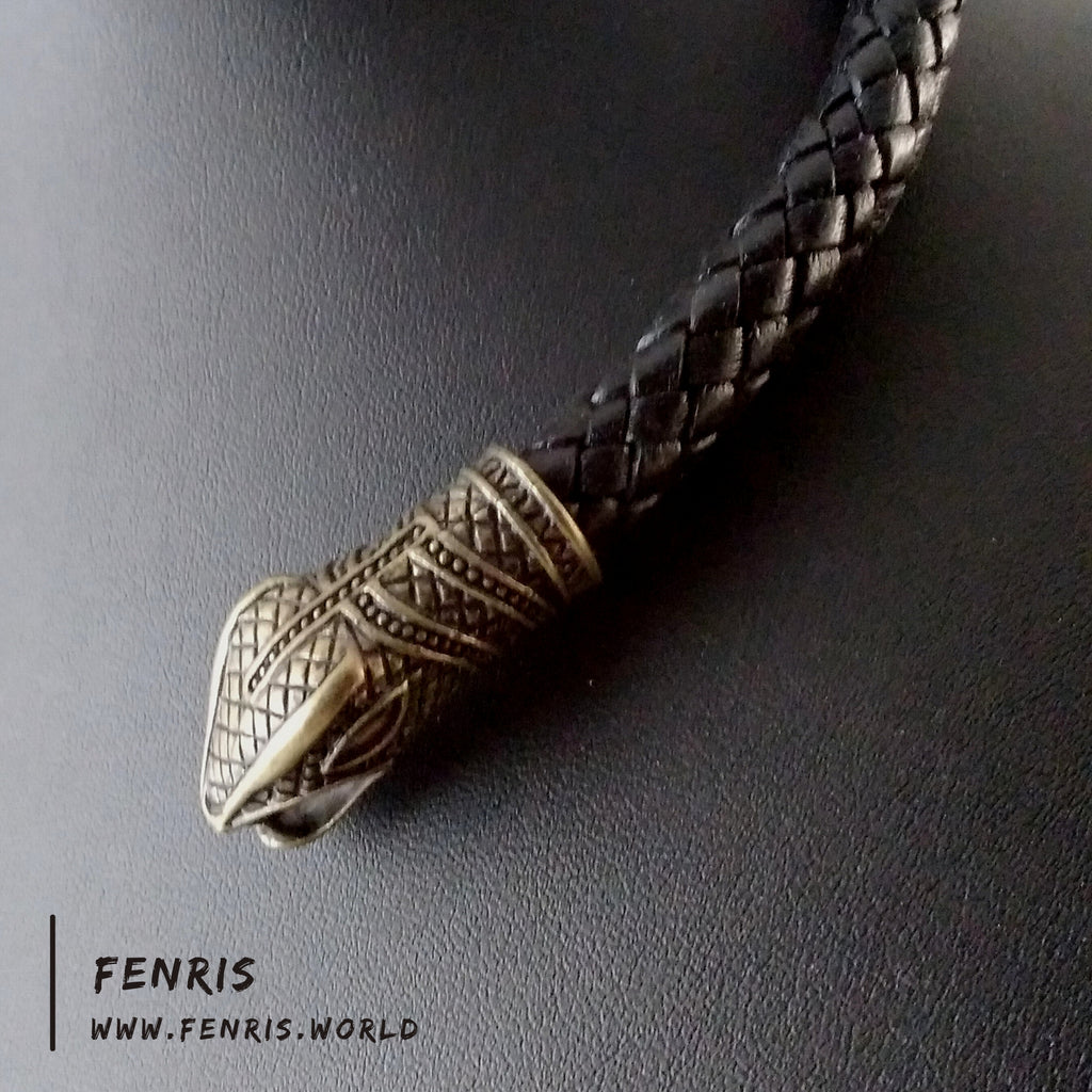 Snake Torc Necklace Bronze Black Leather – Fenris