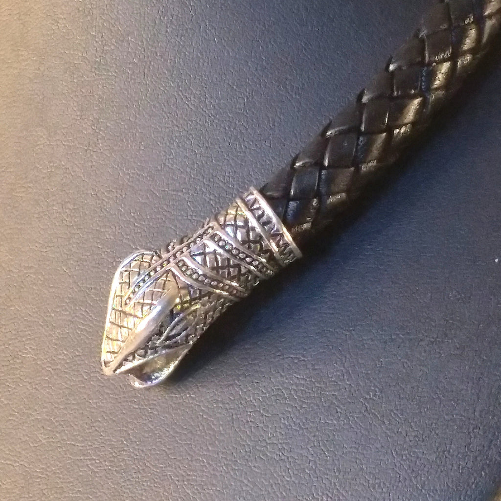 Snake Torc Necklace Silver Black Leather – Fenris