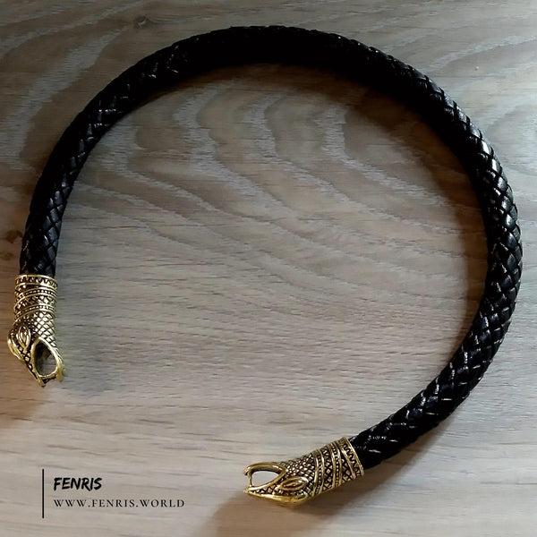 gold snake torc black leather