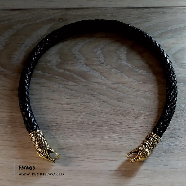 gold snake torc black leather
