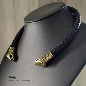 gold snake torc black leather