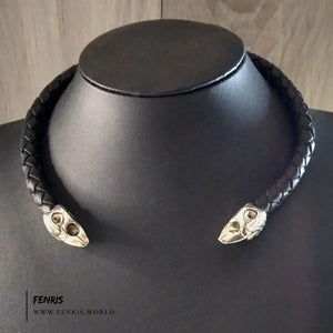 silver raven torc black leather