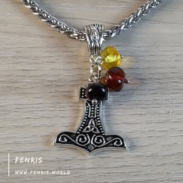 thor's hammer necklace silver amber