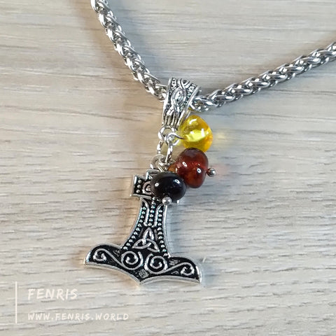 thor's hammer necklace silver amber