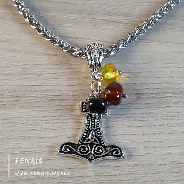 thor's hammer necklace silver amber