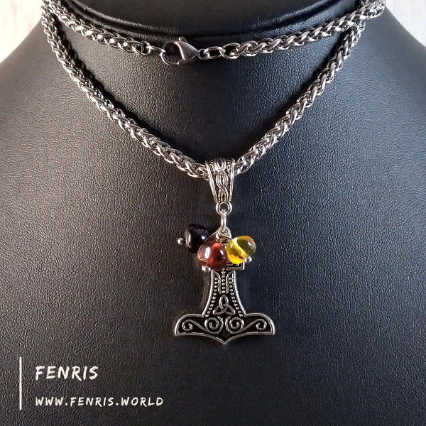 thor's hammer necklace silver amber