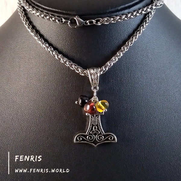 thor's hammer necklace silver amber