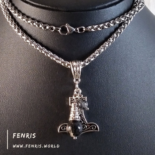 viking thor's hammer necklace silver tourmalinated quartz