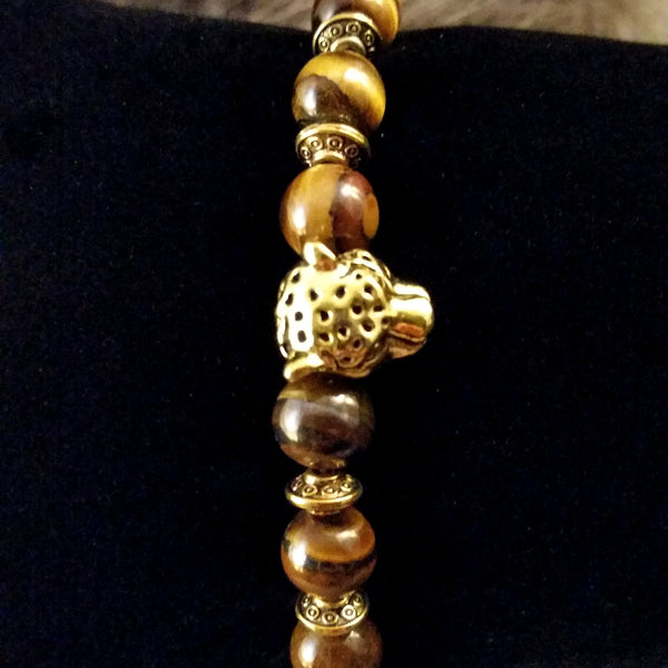 Bead Bracelet Brown Tiger Eye Gold Leopard Yoga Energy Bracelet