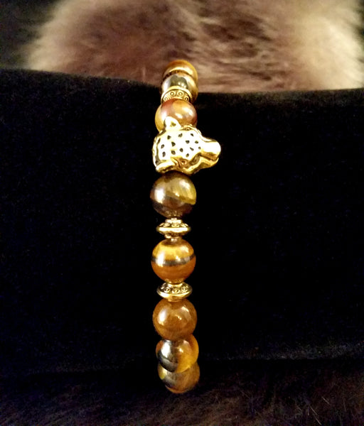 Bead Bracelet Brown Tiger Eye Gold Leopard Yoga Energy Bracelet