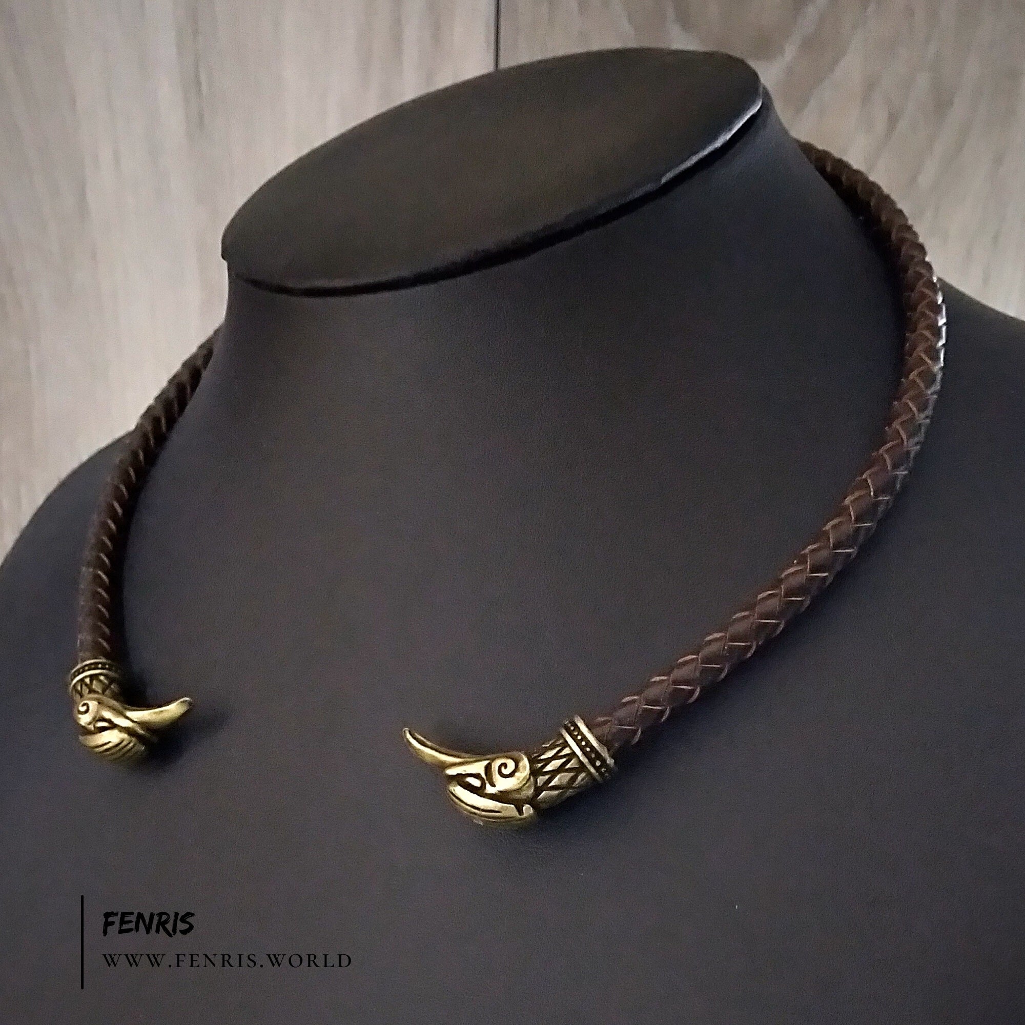 bronze torc raven brown leather viking celtic