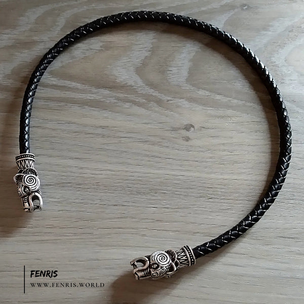 bear torc silver black leather viking celtic