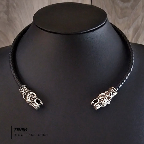 bear torc silver black leather viking celtic