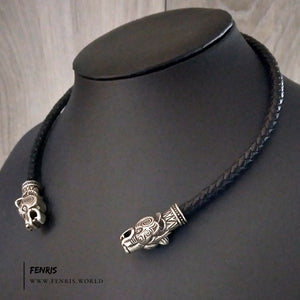 bear torc silver black leather viking celtic