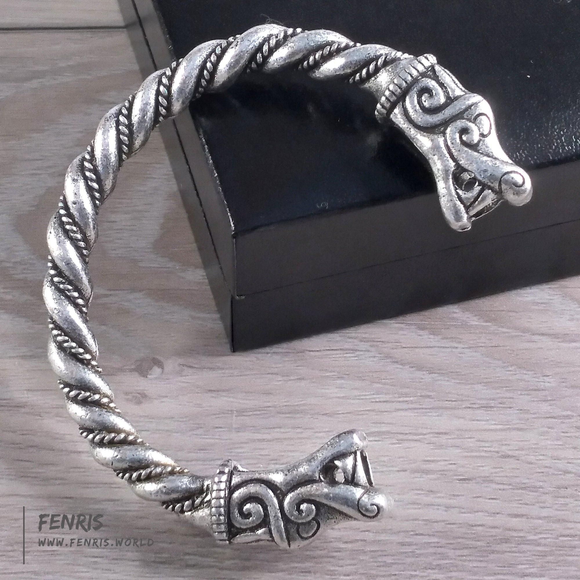 Dragon Torc Bracelet Silver Viking Celtic Mens Fenris