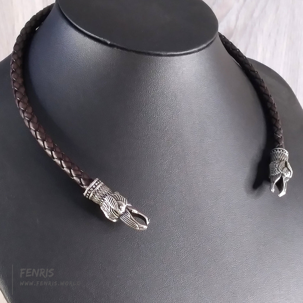 Raven Torc Silver Necklace Choker Brown Leather – Fenris