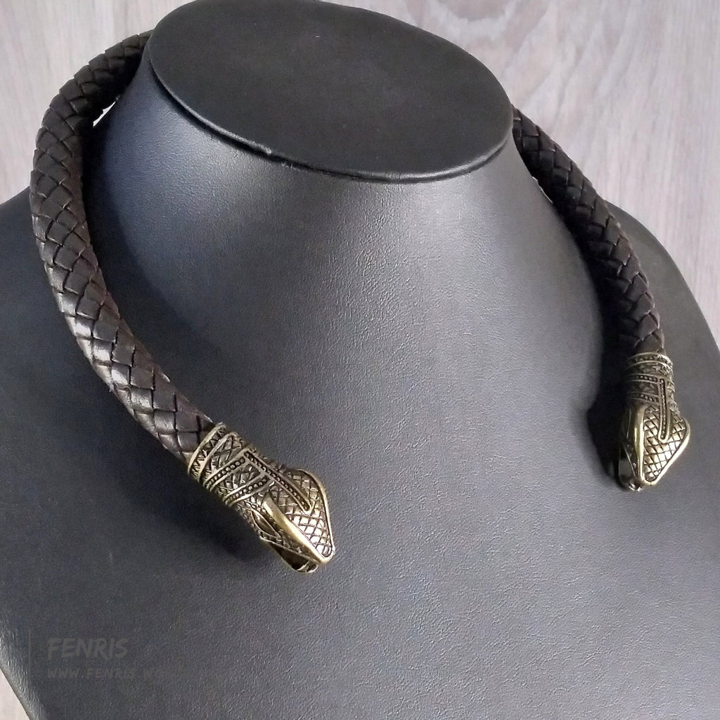 Snake Torc Necklace Bronze Brown Leather – Fenris