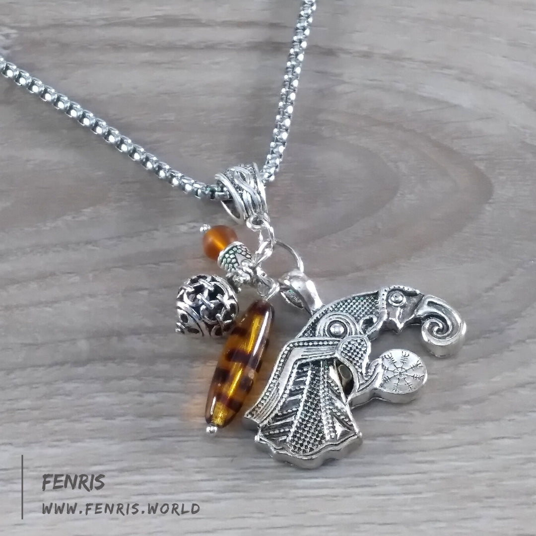 necklace raven silver amber viking norse mens womens unisex