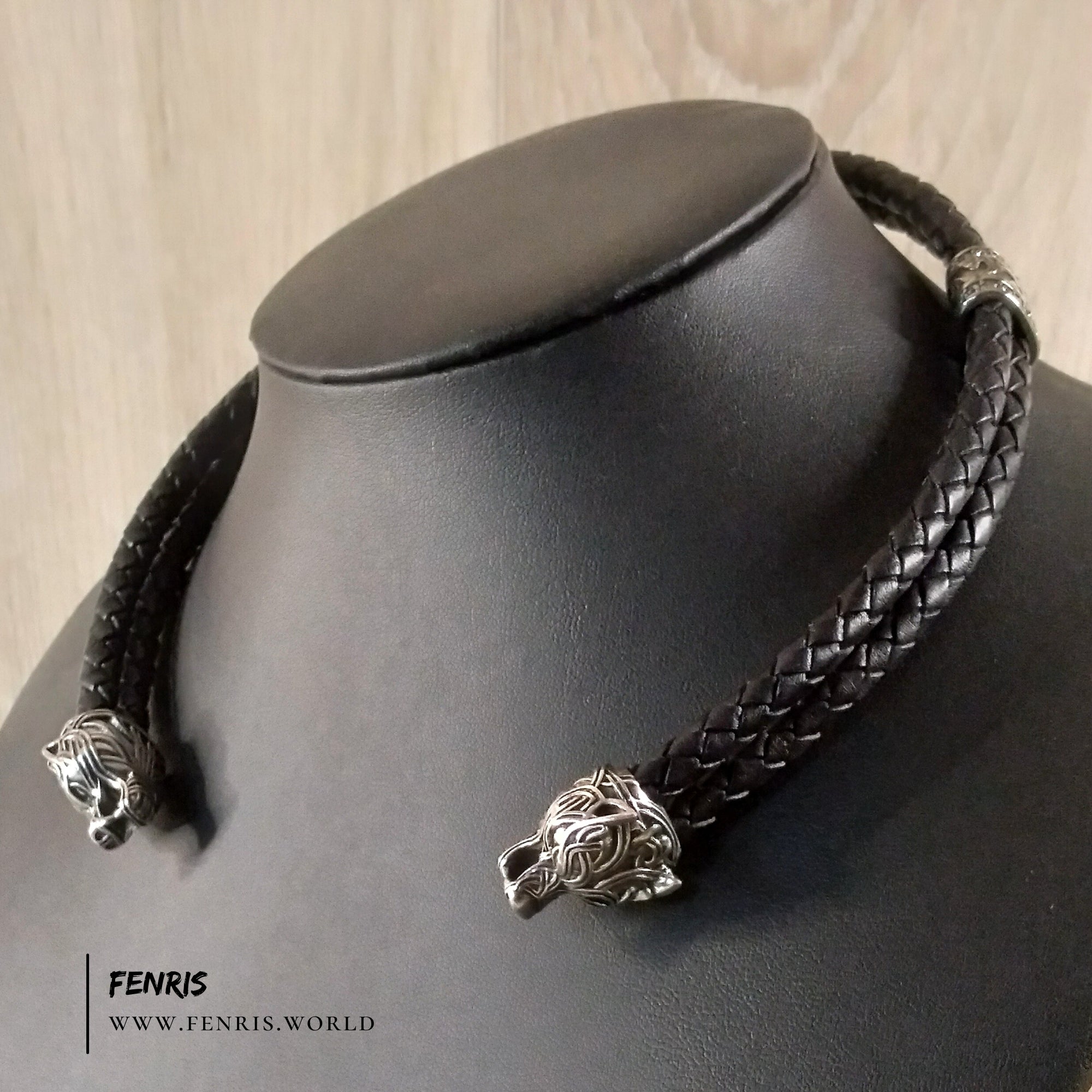 silver wolf torc knotwork leather viking celtic pagan