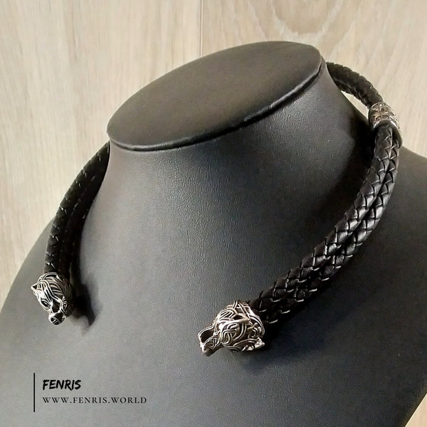 silver wolf torc knotwork leather viking celtic pagan
