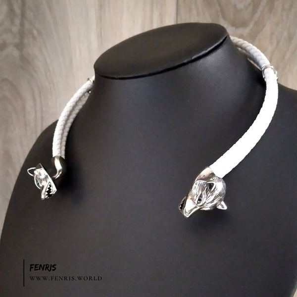 wolf torc silver white leather viking celtic pagan