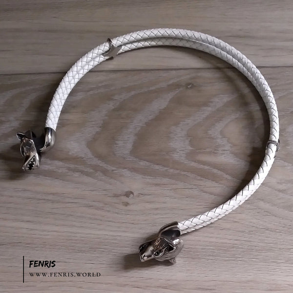 wolf torc silver white leather viking celtic pagan