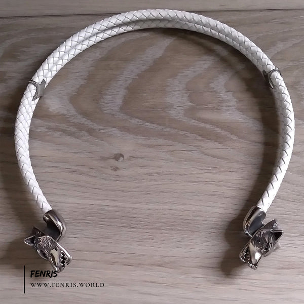 wolf torc silver white leather viking celtic pagan